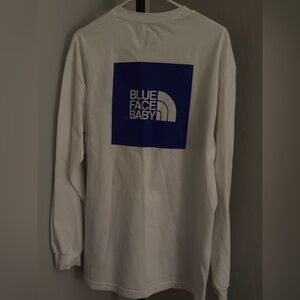 White Long Sleeve Shirt with Blue Graphic